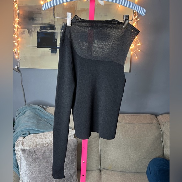 Zara Black One Shoulder Sheer Panel Knit Top | Asymmetrical | Size M - Picture 3 of 5
